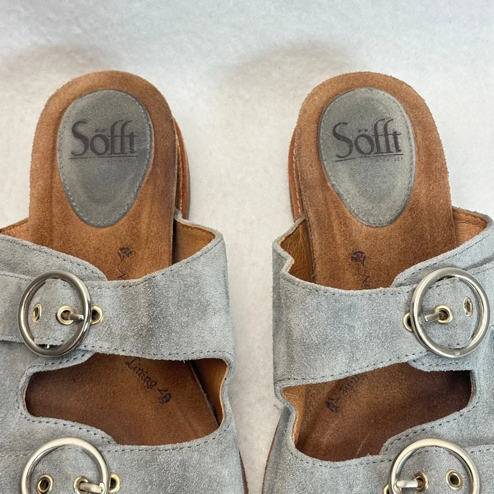 Sofft Mirabelle Sandals Women 8M Blue Gray Suede Double Buckle Slide Comfort‎